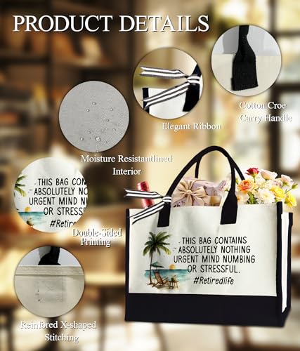 Aesthetic Canvas Tote Bag for Women Girls, Large Tote Bag for Friends Colleagues Leader Manager, 17 x 11.8 x 7 inches - color: Retirement