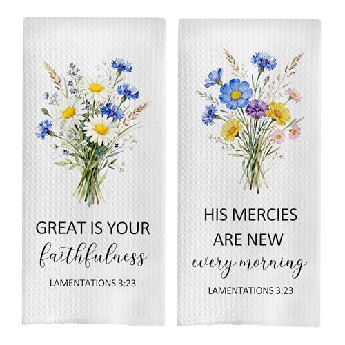 Floral Christian Kitchen Decor Set - Christian Gifts Polyester Waffle Dish Towels for Kitchen Decor, Bible Verse Gifts Hand Towels, Religious Tea Towel, 16x24 Set of 2 - color: Christian Kitchen Towels-10