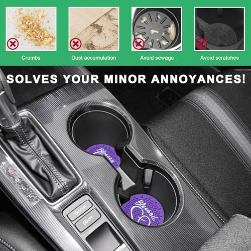 2 PCS Car Cup Holder Coaster, 2.76 Inch Non-Slip Auto Drink Mats with Blessed Cross and Heart, Shockproof Christian Cup Insert Coaster for Most Vehicles, Car Accessories (Dark Purple) - color: Dark Purple
