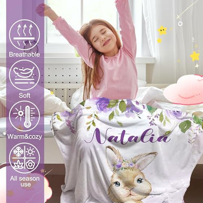 Personalized Baby Bunny Blanket for Girls with Name - color: Bunny