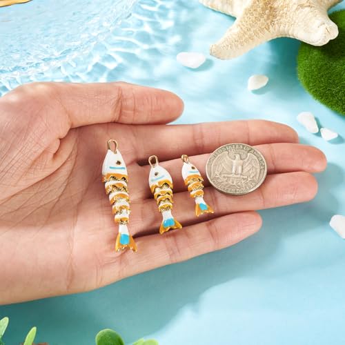 Craftdady Enamel Koi Fish Charms Long-Lasting Plated CZ Sea Ocean Life Animals Pendants 18K Gold Plated Goldfish Charms for Jewelry Making Bracelets Earrings - color: White 3 Styles