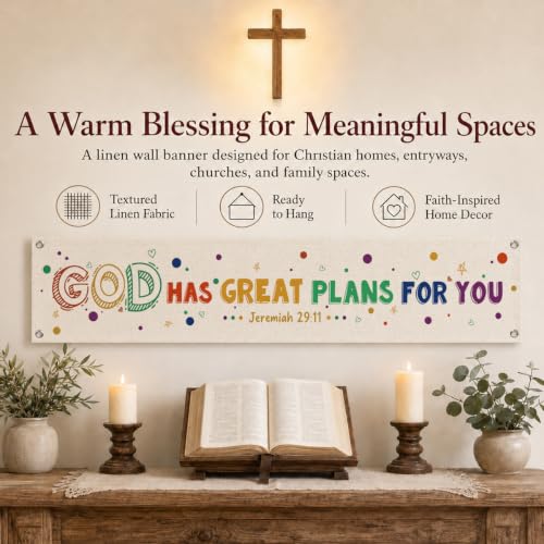 Religious Home Decor Banner, God Has Great Plans for You Scripture Sign Banner for Home Living Room Office, Uplifting Faith Decoration Jeremiah 29:11 Gift, 48 x 9 Inches - color: color_name04