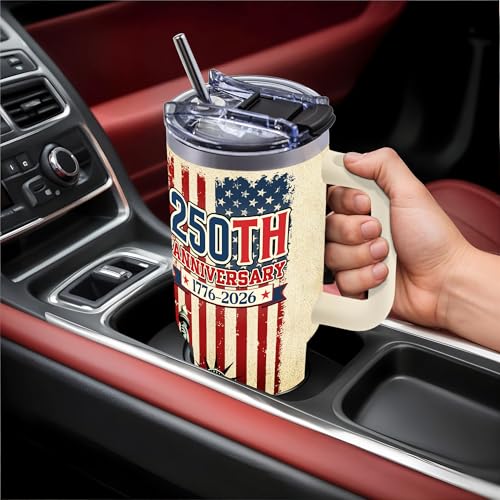 250th Anniversary America Commemorative 40oz Tumbler With Handle - color: 250th-White