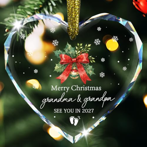 Pregnancy Announcement Ornament 2027, Grandma & Grandpa, Baby Announcement Glass Heart Ornament, See You in 2027 New Grandparents Keepsake - style: See You in 2027