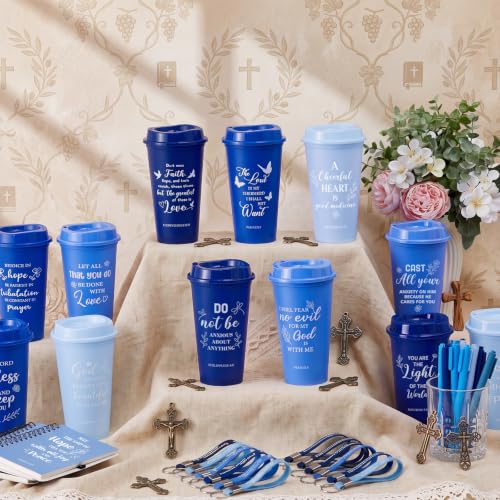 Skylety 12 Set Christian Gifts Bulk Scripture Cup Set, Blue Gradient - color: Blue Gradient