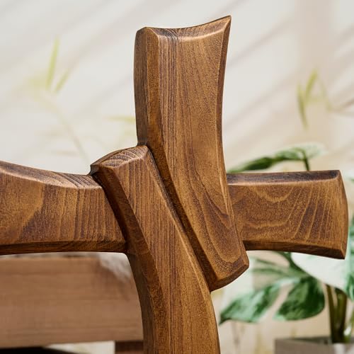 BGCarvedGrace Handcrafted Wooden Christian Cross Wall Decor - size: 14"L x 11"W