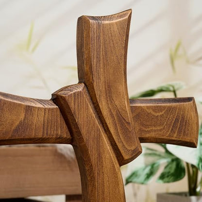 BGCarvedGrace Handcrafted Wooden Christian Cross Wall Decor - size: 14"L x 11"W