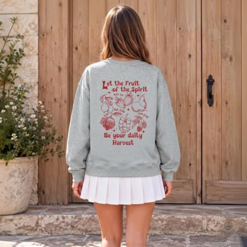 Womens Christian Faith Bible Verse Fruit of The Spirit Sweatshirt - color: Light Gray, size: XX-Large