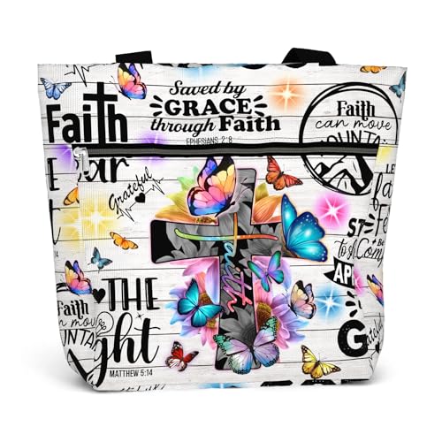 84hoods 15 inch Large Tote Bag for Work for Women. Christian Faith, Jesus God Religious Gift. Waterproof Shoulder Bag. - color: Saved By Grace