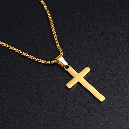 M MOOHAM Cross Necklace for Men, Stainless Steel Cross Chain - color: Gold: Cross Pendant 1"*0.6"