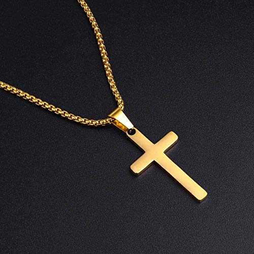 M MOOHAM Cross Necklace for Men, Stainless Steel Cross Chain - color: Gold: Cross Pendant 1"*0.6"