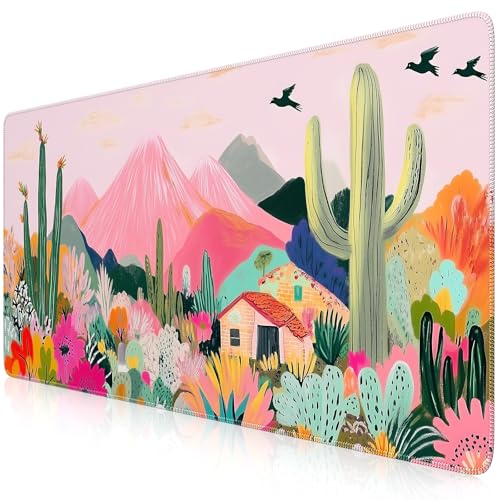 iCasso Desk Mat,Cute Mouse Pad for Desk,35"x16",Home Office, Cactus - color: A-cactus