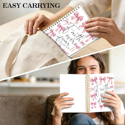 ERHACHAIJIA Funny Faith Over Fear Christian Hardcover Lined Spiral Notebook - color: White-Watercolor pink