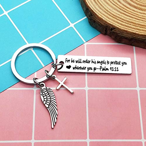 Bible Verse Keychain Religious Jewelry for He Will Order His Angels to Protect You Wherever You Go Faith Key Chain Christian Gift Religious Keychain Thanksgiving Christmas Birthday Easter Prayer Gift