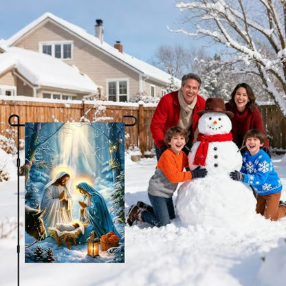 IVN Merry Christmas Nativity Scene Garden Flag 12x18 Inch Double Sided - color: Forest Nativity Scene