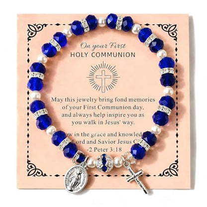 Women Stretch Rosary Bracelet Beaded Crucifix & Miraculous Medal - color: HOLY3