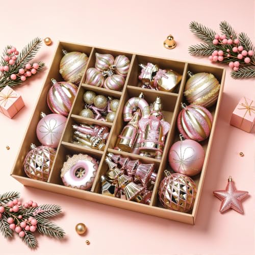 SHareconn 80pcs Christmas Balls Ornaments Set Tree Decorations Pink & Gold - color: Pink and Gold