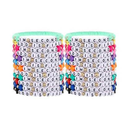 24Pcs Jesus Loves You Bracelets Bulk Handmade Clay Beads Bible Verse Bracelets Christian Friendship Jewelry Christmas Easter Gifts for Women Teen - color: GOD 24-5