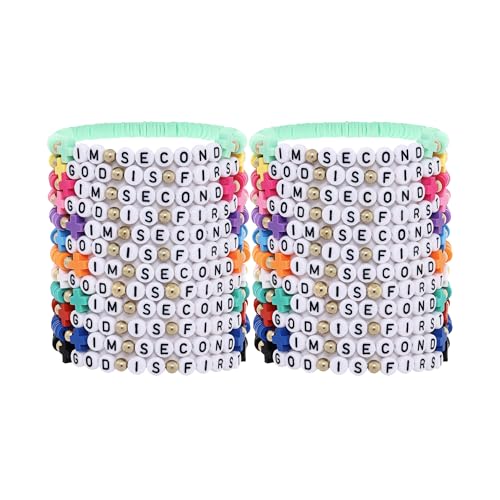 24Pcs Jesus Loves You Bracelets Bulk Handmade Clay Beads Bible Verse Bracelets Christian Friendship Jewelry Christmas Easter Gifts for Women Teen - color: GOD 24-5