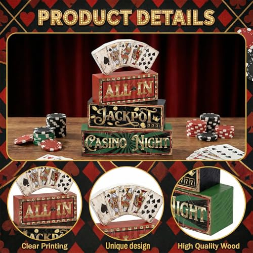 Britimes Tiered Tray Decor Set, 4 Pack, Wooden Table Sign, Casino Poker - color: Casino