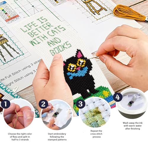 ORIGACH 6 Pcs Black Cat & Quote Cross Stitch Bookmark Kit for Beginners - style: Black Cats & Quotes