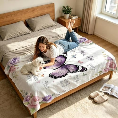 Purple Butterfly Scripture Throw Blanket, Inspirational Christian Blanket with Bible Verses, Cozy Religious Butterfly Gift Blanket for Women, 60 x 80 Inch - color: Christian Scripture Butterfly, size: 60*80IN