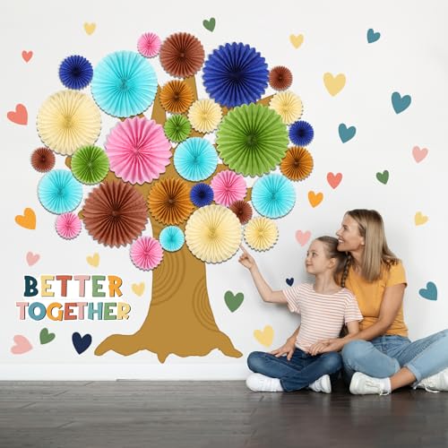 Gersoniel 62 Pcs Back to School Bulletin Board Set Boho Tree Bulletin Board Decorations for Classroom DIY Tree Paper Fans Cutouts Better Together Wall Decor for Home School Classroom Teacher Supplies - style: Boho
