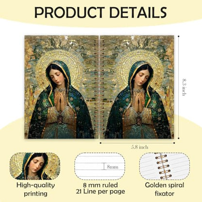 Our Lady of Guadalupe Catholic Christian Spiral Notebook 5.5 x 8.3, Catholic Virgin Mary Religious Journal, Sacred Marian Prayer Religious Journaling Notebooks for Note Taking - color: White YS-1