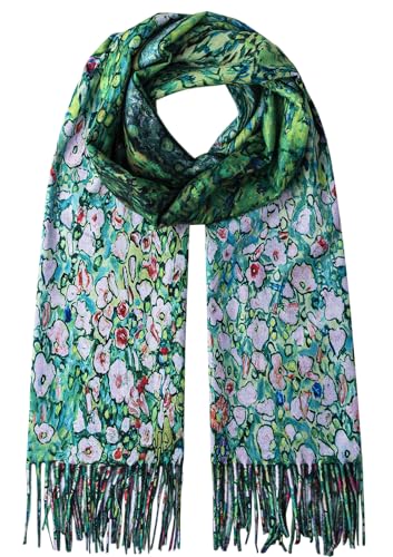 Umjetnost Soft Cashmere Feel Scarf For Women Winter Warm Scarves Large Shawl Wrap Monet Van Gogh Art Print - color: C18 Green