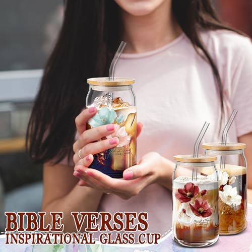 Funnymoom 12 Pcs 12 Pcs Christian Gift Bulk 16 oz Bible Glass Cups, Floral - style: Floral