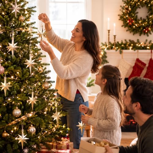 Syhood 12 Pack Champagne Bethlehem Star Ornaments Christmas Tree - color: Champagne