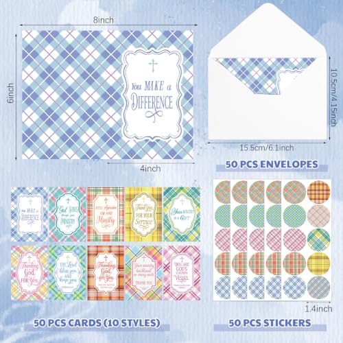 Affrolling 50 Pack Christian Ministry Appreciation Cards Bulk with Envelope - style: Ministry Plaid Style