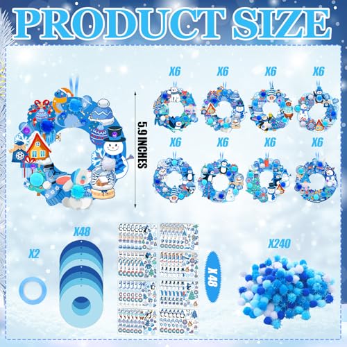 Hollowfly 48 Sets Winter Wreath Craft Kits, DIY Snowflake Snowman Decor - style: Winter Holiday