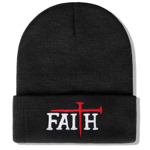 Christian Jesus Cross Beanie - Faith Winter Beanie Hats for Men Women - Religious Gifts for Christmas & New Years - color: Faith-red Cross