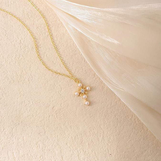Cross Necklace for Women,Dainty 14k Gold Plated Pendant Necklaces - color: Gold-7