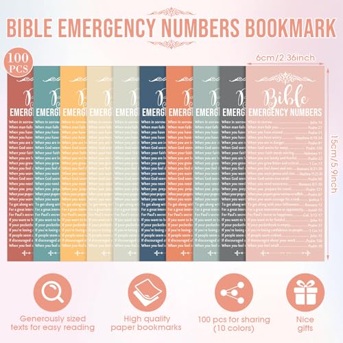 Motiskyy 100 Pcs Bible Emergency Numbers Bookmark Gift, Bright Morandi - color: Bright Morandi