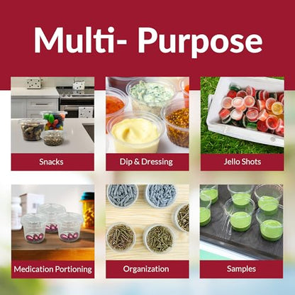 Reli. 1 oz Condiment Containers with Lids (100 sets) | Ideal for Sauce, Souffle, Samples, Jello Shot Cups | Disposable, BPA-Free Plastic | Small Containers 1oz, Bulk