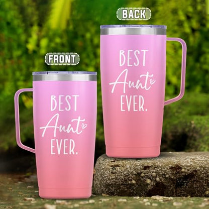 SANDJEST Best Aunt Tumbler Auntie Cup with Handle 20oz Stainless Steel Insulated Coffee Travel Mug Cups Gifts for Aunts from Niece Nephew Gift for Birthday Christmas - color: Aunt