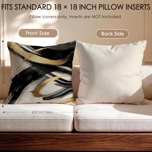 OBSEDE Abstract Black Gold Ink Brush Throw Pillow Covers 18 x 18 Set of 4 - color: Gold Ink Abstract Brushstrokes, size: 18" x 18" (Pack of 4)