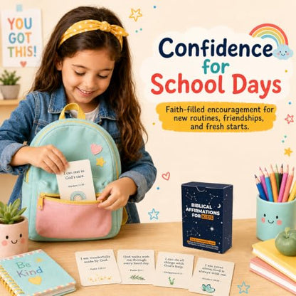 Prayer Cards for Kids, 62 Bible Verse and Biblical Affirmation Cards, Back to School, Lunchbox Notes for Kids, Christian Scripture Cards for Daily Devotion, Bible Study, Sunday School, VBS and Homeschool