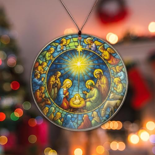 Nativity Ornaments for Christmas Tree Decor with Holy Family Scene, Religious Ornament Suncatcher, Nativity Ornament Gifts, Spiritual Christmas Decoration and Christian Gift Idea (Nativity 6) - color: Nativity 6