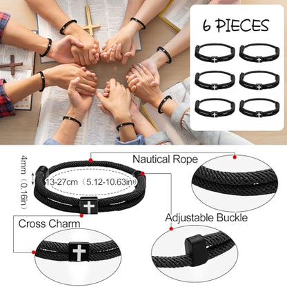 Landical 6 Pcs Cross Bracelet Men Adjustable Braided Rope - color: Black