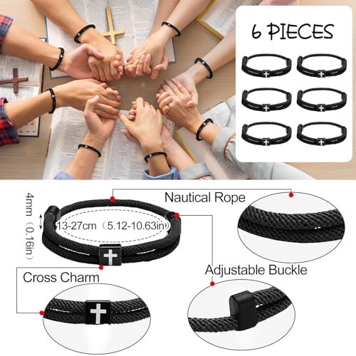 Landical 6 Pcs Cross Bracelet Men Adjustable Braided Rope - color: Black