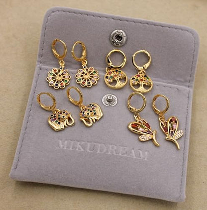 18K Gold Plated, Dangle Earrings for Women, Flower/Heart Drop earrings, Hypoallergenic Cubic Zirconia Earrings, Lightweight, Party, gold earrings, Jewelry for Gifts, Fashion - style: 4Pack-Drop-Mix