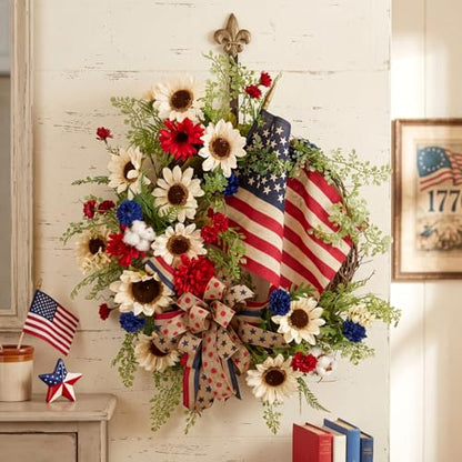 Cinnvoice 4th of July Patriotic Wreath Artificial Wreath for Front Door - style: 4th of July