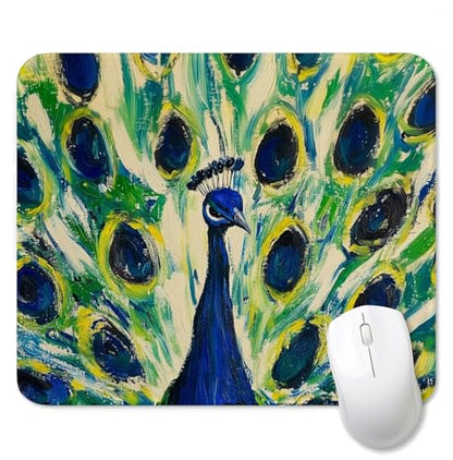 Peacock Mouse Pad for Desk, Peacock Lover Gifts, Vibrant Abstract Exotic Bird Mousepads with Anti-Slip Rubber Base for Computer Laptop Home Office Desk Accessories, 9.5x7.9 Inch - color: Square mouse pad-peacock