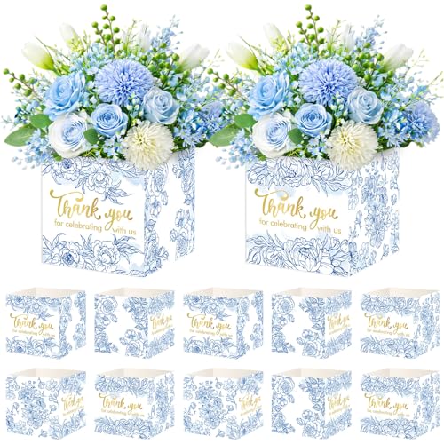 Cinrobiye 24 Pcs Dusty Blue Wedding Centerpieces for Tables, Blue Floral Table Decorations, Flower Centerpiece Boxes for Bridal Shower, Baby Shower, Engagement and Wedding Reception Decor - color: Blue2