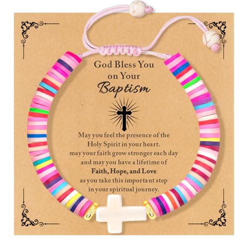 Cute Cross Bracelet Teen Girl Gifts Trendy Stuff Christian Gifts for Kids/Girls/Boys/Teens/Women Jewelry Colorful Jesus Bracelets Christmas Religious Communion Baptism Confirmation Gifts - color: 2-Baptism