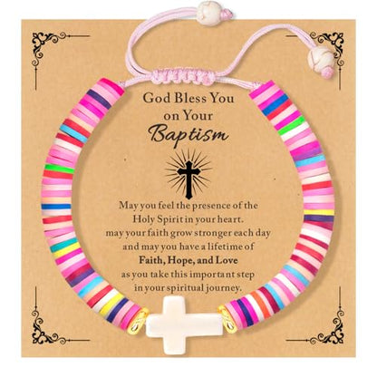 Cute Cross Bracelet Teen Girl Gifts Trendy Stuff Christian Gifts for Kids/Girls/Boys/Teens/Women Jewelry Colorful Jesus Bracelets Christmas Religious Communion Baptism Confirmation Gifts - color: 2-Baptism