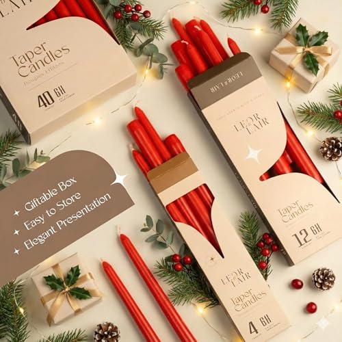 Leor & Lair Red Taper Candles, 12 Pack, 10" Christmas Candlesticks - color: Red